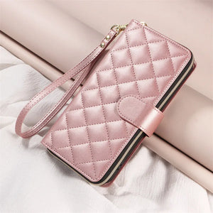 Zipper Purse Leather Wallet Case With Strap