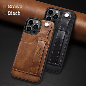 Leather Card Slot Finger Loop iPhone Case