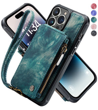 Load image into Gallery viewer, RFID Zipper Double Button Flip Strap iPhone Case
