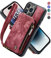 Load image into Gallery viewer, RFID Zipper Double Button Flip Strap iPhone Case
