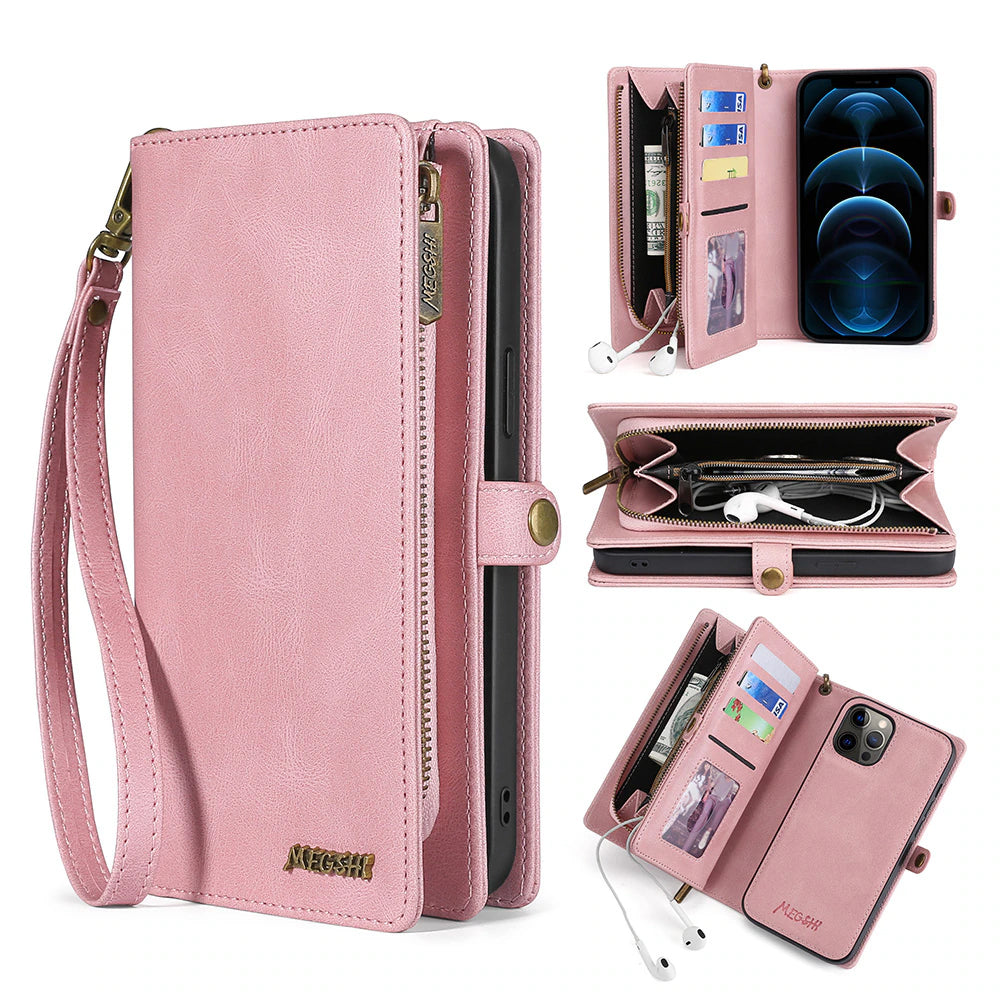 Magnetic Leather With Wristlet Wallet Case