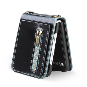 Luxury Leather Zipper Wallet 360° Case For Galaxy Z Flip 3