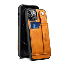 Load image into Gallery viewer, Leather Card Slot Finger Loop iPhone Case
