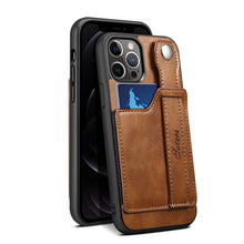 Load image into Gallery viewer, Leather Card Slot Finger Loop iPhone Case

