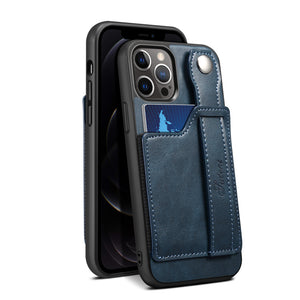 Leather Card Slot Finger Loop iPhone Case