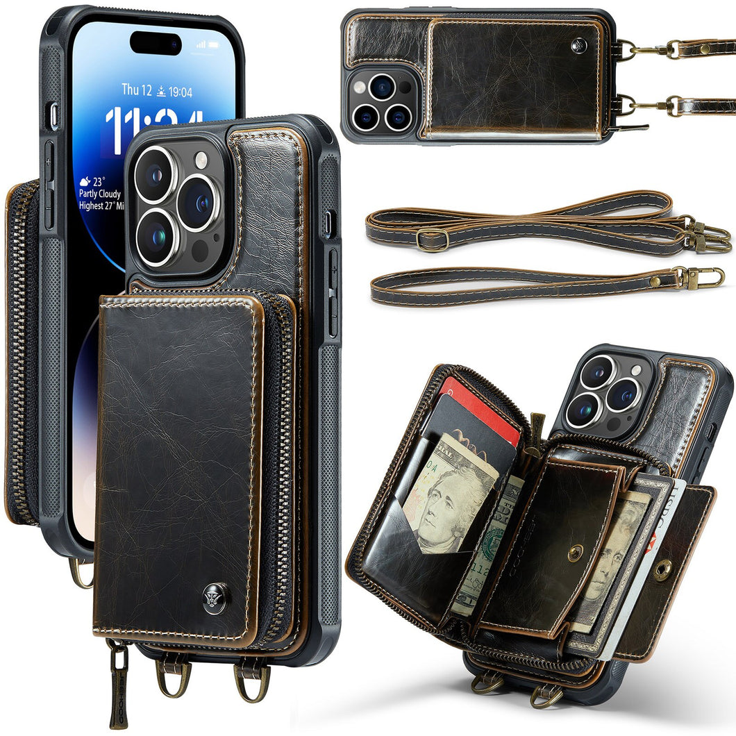 RFID Card Holder + Zipper Pocket iPhone Case